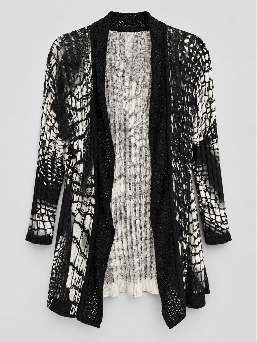 Alberto Makali Women’s Black White Open Knit Cardigan Size M